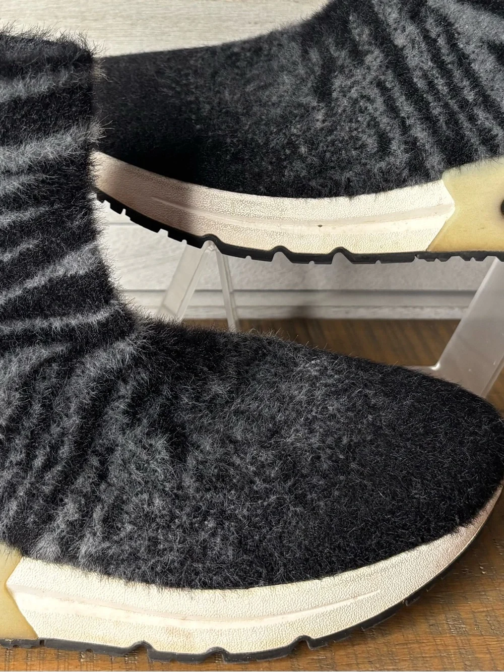 ASH Links Tiger Stripe Knit Sock Sneaker Boots Black Grey High Top Size 38 US 7.